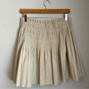 NWT, 7 For All Mankind Womens Pleated Faux Leather Cream Mini Skirt, Size Medium